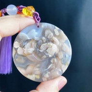 櫻花瑪瑙 紫底 爆米花 蓮 雕刻件 水晶 包掛 天然石 禮物