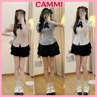 [Free bow] Lady's puff-sleeve shirt Set with 2-layer skirt HB810 CAMMIHouse