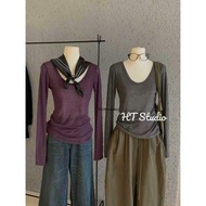 WGWE• hot V-neck long-sleeved paper t-shirt 7143 wgwe, QC product, size SM