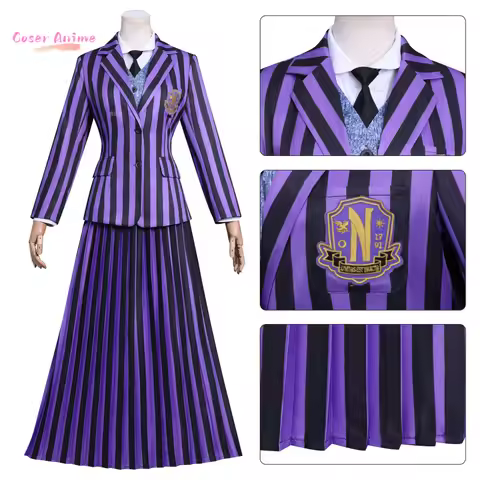 Wednesday  Enid Cosplay Purple women's striped Costume Uniform Halloween Carnival Party Christmas Pl