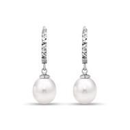 SK Jewellery Aria Shimmer 14K White Gold Pearl Huggie Earrings