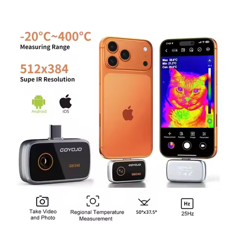 GW340 iPhone & Android Thermal Camera, 512x384 Super Resolution, 256x192 IR Resolution, Mobile Phone
