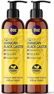 Jamaican Black Castor Oil USDA Certified Organic for Hair Growth and Skin Conditioning - 100% Cold-Pressed 8oz bottle by IQ Natural (2 PACK KIT)