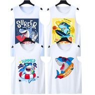 3PCS SUMMER WHITE MUSCLE SANDO w/ SHARK CHARACTER PRINT INFANT KIDS BABY BOYS for 6MOS - 12YRS OLD
