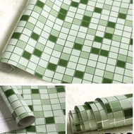 wallpaper stiker dapur &amp; kamar mandi motif kotak hijau kombinasi