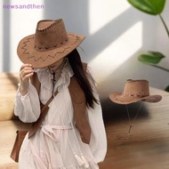 newsandthen Women Men Cowboy Hat Western Suede Cowgirl Hats Fashion West Fancy Dress Party Headwear 