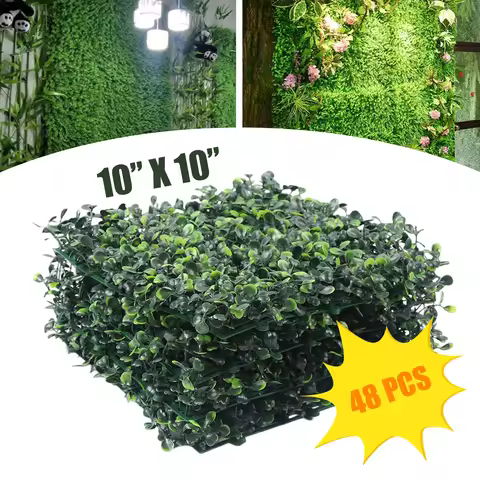 48Pcs 10x10 Inch Artificial Grass Wall Panels, 25x25cm 3D PE Artificial Boxwood Hedge Privacy Fence 