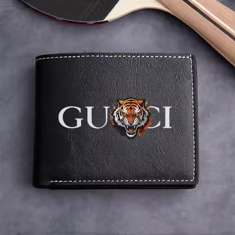 Gucci Tiger Embroidered PU Leather Wallet Men's Premium Compact Design Lightweight Durable Business 