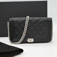 Chanel 香奈兒 Boy Woc 黑色 牛皮 拉鍊款 斜掛包 WOC 鏈條錢包