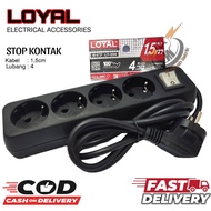 ROYAL STOP KONTAK JADI 4LUBANG KABEL 15METER PLUS SAKLAR ON/OF BODY ANTI API TERMINAL KUNINGAN SNI.