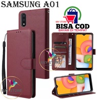 SAMSUNG A01 FLIP LEATHER CASE PREMIUM-FLIP WALLET CASE KULIT UNTUK SAMSUNG A01 - CASING DOMPET-FLIP COVER LEATHER-SARUNG BUKU HP