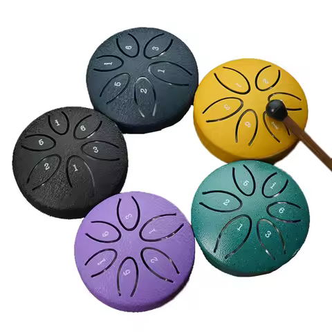 3 Inches 6 Tones Steel Tongue Drum Outdoors Rain Drum Instrument Mini Hand Drum Ethereal Drum Sticks
