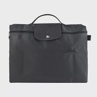 LONGCHAMP LE PLIAGE GREEN系列刺繡再生尼龍摺疊公事包(小) 石墨灰