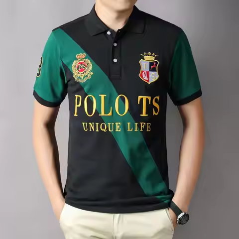 New British Sports Men's Polo Shirt Short Sleeve UK Casual Bias Stitching Contrasting Color-blocked 