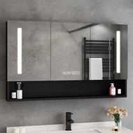 Smart solid wood bathroom mirror cabinet with light defogging toilet makeup mirror cabinet wall-mounted wall mirror box