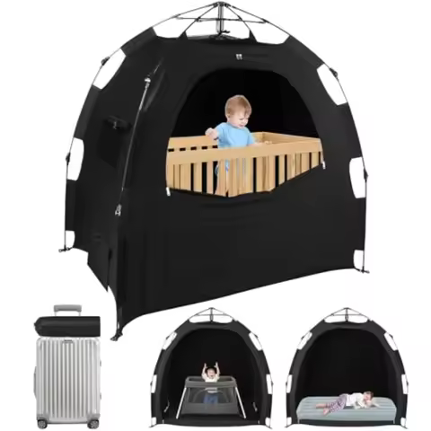Blackout Tent for Pack N Play: Portable Baby Sleep Pod with 1-Click Setup Mini Crib Cover with Monit