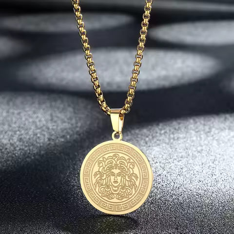 Kinitial Dainty Charm Medusa Mythology Gorgon Pendant Necklace Stainless Steel Jewelry for Women Anc