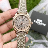 COACH Classic Rhinestones Quartz Watch Fashion Casual Diamond Leather Strap Watches Jam Tangan Wanit