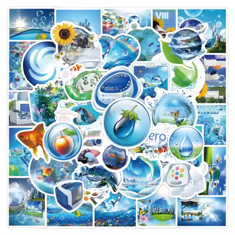 55pcs Frutiger Aero Blue DIY Stickers Aesthetics Funny Decoration Decals Phone Notebook Bike Graffit