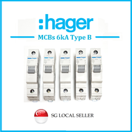 Hager 1P Single Pole MCB 6kA Type B MT110A MT116A MT120A MT132A MT140A 10A 16A 20A 32A 40A Hager 10A 1 Pole Type B