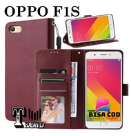 LEATHER CASE FLIP UNTUK OPPO F1S(A59) - FLIP  WALLET CASE KULIT OPPO F1S(A59) - CASING DOMPET-FLIP COVER LEATHER-SARUNG BUKU HP