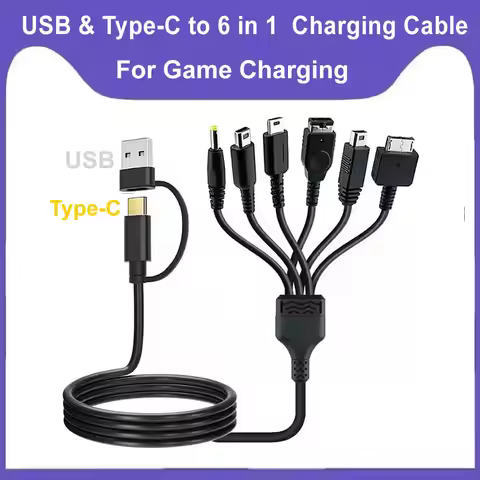 5 6 in 1 USB C Type C PD Charging Cord for NDS Lite / Wii U / New 3DS XL LL /2DS / GBA SP / PSP / PS