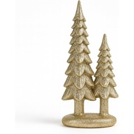 Sparkle Pine Trees, 7" Resin Tabletop Figurine Double Glitter Trees on One Base Indoor Christmas Dec