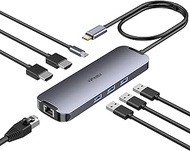 USB C Hub Docking Station Dual Monitor, USB C to 2 HDMI 4K 60Hz with Ethernet, 100W Charing and USB3.0, USB-C Hub Compatible for HP MacBook Pro Air, 2 HDMI Adapter Type C Laptop Docking Station