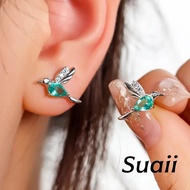 【Suaii】Teardrop-shaped emerald bird fresh daily wear stud earrings 水滴小鸟耳环 A173