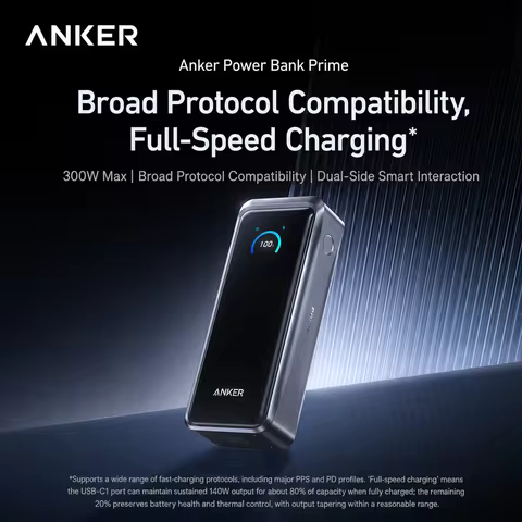 Anker Prime Full Protocol Power Bank, 300W Super Fast Charge, 26250mAh for Laptops, 3C Certified, Ai