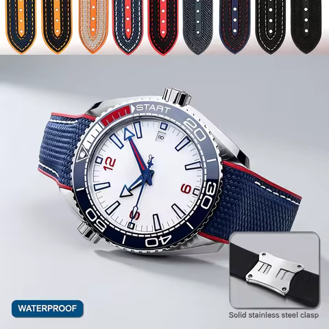 20mm 21mm 22mm Curved end Nylon Rubber Watchband For Omega Seamaster 300 Speedmaster Planet Ocean 60