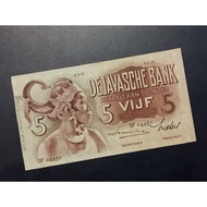 Uang Kertas Kuno 5 Gulden Seri Wayang Tahun 1939 (VF) IF 04450