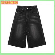 HONGMENG Cổ Điển Y2K Baggy Denim Quần Short Quần Chân Rộng Cho Phụ Nữ Và Nam Giới Thời Trang Cao Eo 
