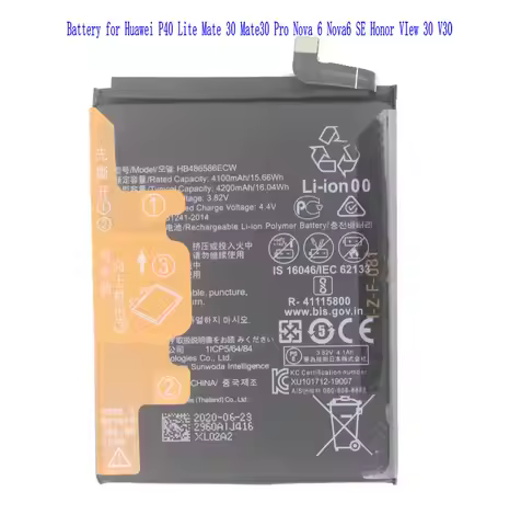 1x 4200mAh HB486586ECW Battery For Huawei P40 Lite JNY-L01A Mate 30 Mate30 Pro Nova 6 Nova 6 SE Hono