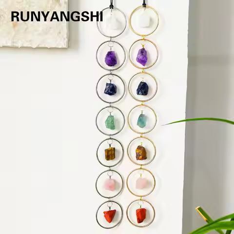 1PC Natural 7 Chakra Stones Raw Crystal Gemstone Wall Decor Hanging Ornament Tree of Life Wall Hange