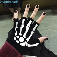 VIVIDTHREADS Punk Skeleton Gloves, Black Stretch Halloween Skeleton Gloves, Universal Ghost Claw Kni