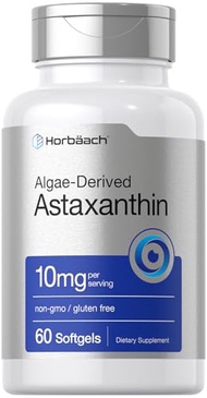 Horbäach Astaxanthin 10mg | 60 Softgels | Algae Derived Formula | Non-GMO, Gluten Free Supplement