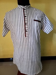 bisa cod baju adat seni jawa Kemeja Batik HEM Lurik Jawa Hem Batik lengan pendek Pria Garis Coklat S