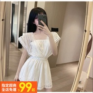❥Beautiful Back Basket Empty Jumpsuit Shorts 〔 2 Colors 〕❥Spring Summer Women's New Style Korean Version INS Sexy Backless Basket Hollow Jumpsuit Women's Jumpsuit Seaside Vacation Style Classy Top Beautiful Back Jumpsuit