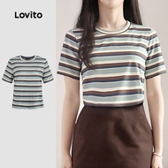 Lovito Casual Tshirt Side Stripe Simple Spring/summer Tshirt for Women L155ED633