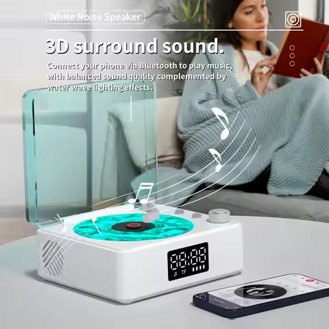 Waves Vinyl Player Bluetooth Speaker with White Noise Retro Turntable Speaker Sleep Aid Vitrola Shap