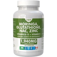 6-in-1 Pure Moringa with NAC, Glutathione, Zinc, Vitamin B-12, and Vitamin D | 1940mg Daily Suppleme