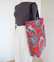 【日本製手作】非洲布 x 帆布大容量托特包 媽媽包 紅色