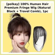 [polkay] 100% Human Hair Premium Fringe Wig (Natural Black + Travel Comb), 1pc / Korean Fringe Wig b