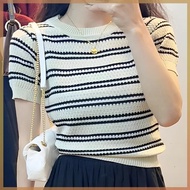 TERY Summer Striped Short-sleeved Slim Knit Top T-shirt, for Ages 60-100 SG