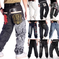 Mens Jeans Baggy Loose Hip-Hop Skateboard Embroidery Denim Pants