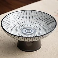 Chinese Style Ceramic High Foot Plate Underglaze Colored, 16.5cm 6.5in, Dessert Offering Buddha's Pl