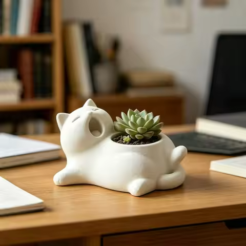 3D Printed Lazy Yawning Cat Shape Planter Mini Succulent Flower Pot Home Desk Bookshelf Tabletop Dec