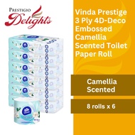 [Bundle Of 6] Vinda Prestige 3 Ply 4D-Deco Embossed Camellia Scented Toilet Paper Roll (8 Rolls)