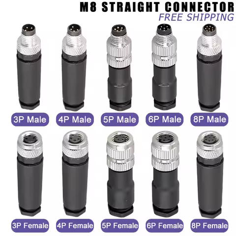 M8 Sensor Connector Screw Connection Metal A Code 3pin 4pin Non-welding 5pin 6pin 8pin Weld IP68 Str